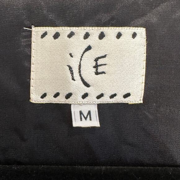 Vintage ICE Black Floral Embroidered Vest Medium Button Front Tie Back - Picture 12 of 13